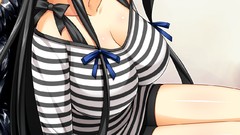 Ribbons stripes black hair boobs