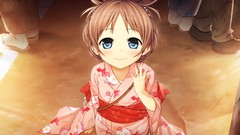 Rings kimono blush smiling anime girls blue eyes brunettes 