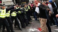 Riots police protest