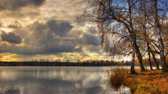 River clouds tree water