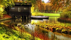 river fall Plants boat landscape Trees water Green House
