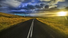 road clouds sunlight sky outdoors landscape asphalt