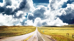 Road fields clouds sky