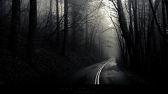 road monochrome forest asphalt dark Trees