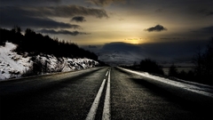 Roads snow landscapes clouds