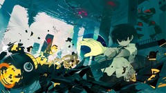 Robot Anime empty anime girls short hair black hair black eyes 