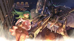 Robot blood anime girls pantyhose green hair muv-luv underwear 