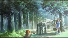 Robot brown artist long hair anime girls blue eyes forests