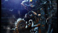 Robot chameleon hunting 3d cyberpunk sci-fi digital art