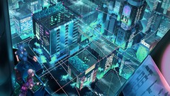 Robot glasses anime girls green eyes short hair green hair 