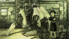 Robot gloves monochrome twintails