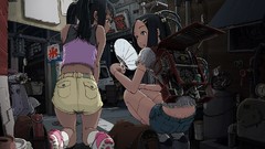 Robot Shorts cities anime girls brown eyes black hair twintails