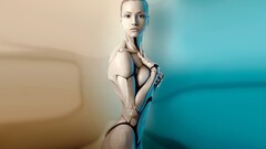 robot Women artwork gynoid digital art Beige cyan