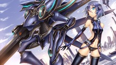 Robots anime girls short hair purple hair aqua eyes Gia (artist)