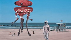 Robots astronauts Beaches drawings coca-cola fantasy art
