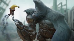 Robots bananas funny monkeys cyborgs fantasy art gorillas
