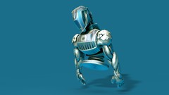 Robots blue background armor artwork digital art