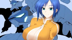 Robots blue hair huge boobs