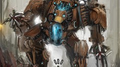 Robots paintings science fiction digital art airbrushed