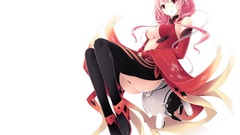 Robots red eyes gloves Ribbons red dress pink hair long hair 