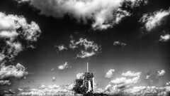 rocket spaceship monochrome launching clouds sky space shuttle