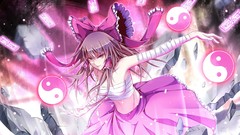 Rocks yin-yang anime girls brunettes hakurei reimu touhou miko 