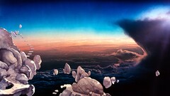 Roger Dean rock fantasy art clouds digital art sky stairs