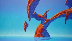 Roger Dean rock formation fantasy art blue