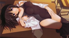 Room Anime navel schoolgirls school desks shirts skirts shadows 