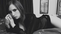 Room black and white woman beds monochrome legs models redheads 