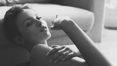 Room black and white woman monochrome blondes couch nude