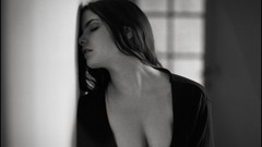 Room black and white woman monochrome brunettes cleavage