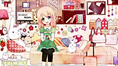 Room blondes smiling barefoot anime girls Bunnies blue eyes 