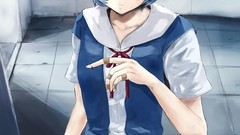 Room blood Anime vegetables Knives tomatoes carrots red eyes 