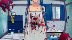 Room blood dress blue hair long hair anime girls blue eyes 