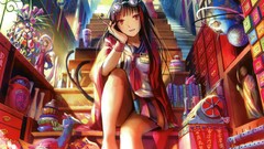 Room Books dolls glasses red eyes sitting schoolgirls legs 