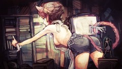 Room Books Shorts figurines anime girls indoors brunettes short 