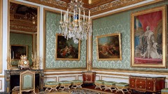 Room carpet Furniture old chandelier paintings fireplaces panels