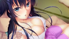 Room couple Shorts sitting tank tops long hair anime girls blue 