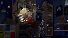 Room dark Books sleeping astronauts sitting Lamps posters 