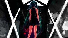 Room dress back long hair indoors hatsune miku vocaloid green 