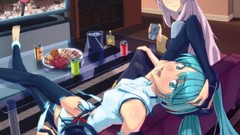 Room food TV drinks anime girls hatsune miku vocaloid megurine 