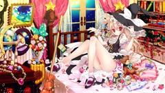 Room hats beds red eyes legs skirts long hair touhou kirisame 