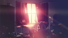 Room headphones curtains male anime boys window panes