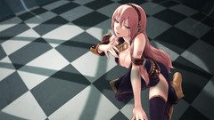 Room headphones floor belts tattoos pink hair long hair blue 