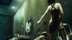 Room safe Secret agent Shooter girls with guns soft shading 