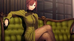 Room smoke dress Cigarettes sitting couch anime girls brown 