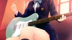 Room socks sitting schoolgirls bows instruments jackets guitars 