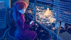 Room windows Cables Blinds sitting long hair anime girls 