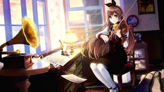 Room windows interior dress gramophone sitting instruments 